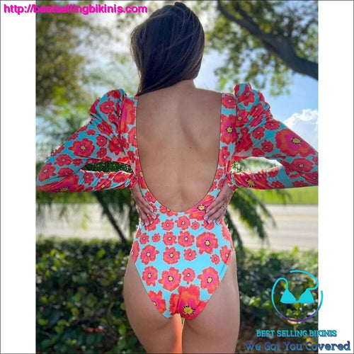 Long Sleeve Floral Sexy One Piece Swimsuit - Best Selling Bikinis