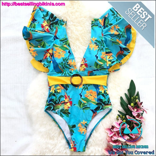 Ruffle Lace Up Sexy One Piece Swimsuit - Best Selling Bikinis