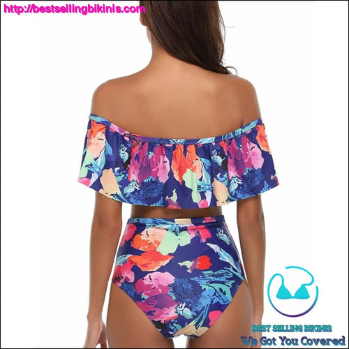 Ruffle Off Shoulder Floral Printed Cutout Swimsuit - Best Selling Bikinis