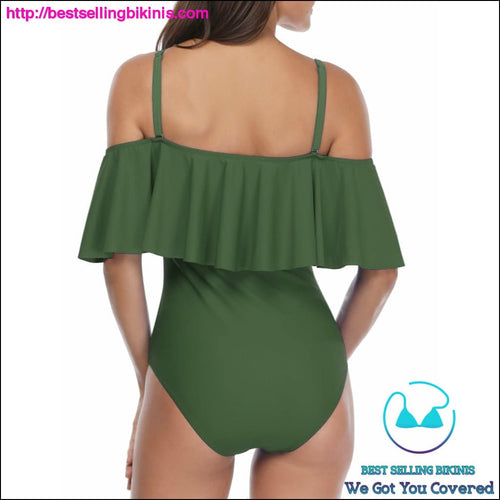 Solid Color Off Shoulder Flounce One Piece - Best Selling Bikinis